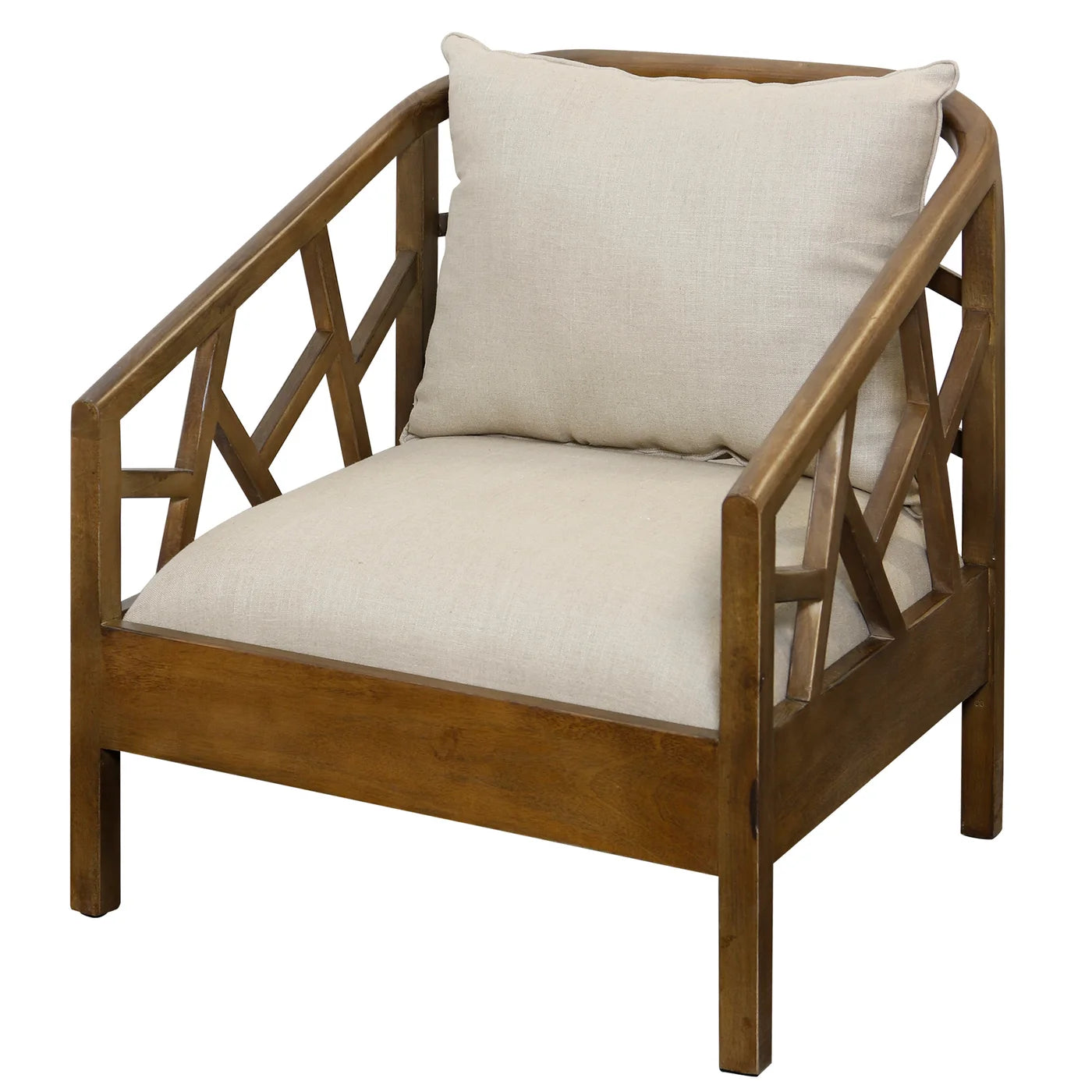 Willa Side Chair Walnut Finish on Mango Wood with Linen Upholstery