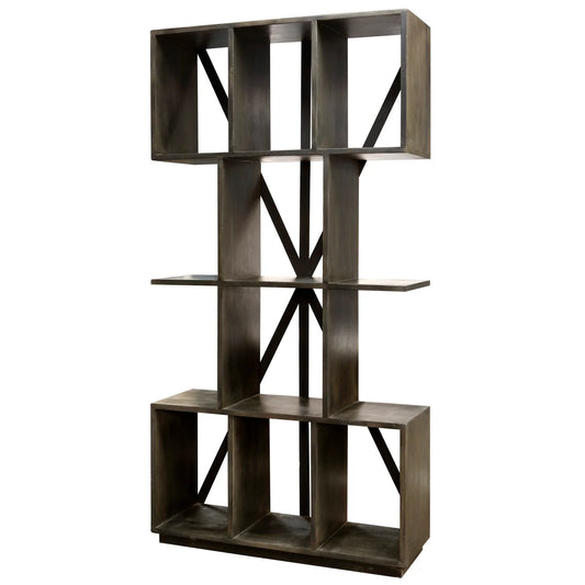 Farren Bookcase – Walnut Finish on Mango Wood with Matte Black Metal Backing for a Stylish, Industrial Look