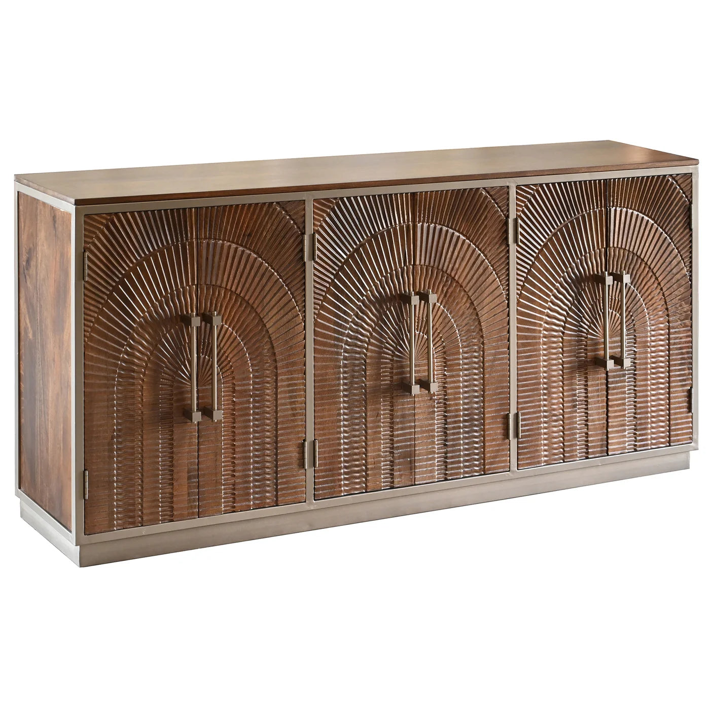 Rayan Sideboard Dark Walnut Finish on Mango Wood with Bronze Details 6 Door