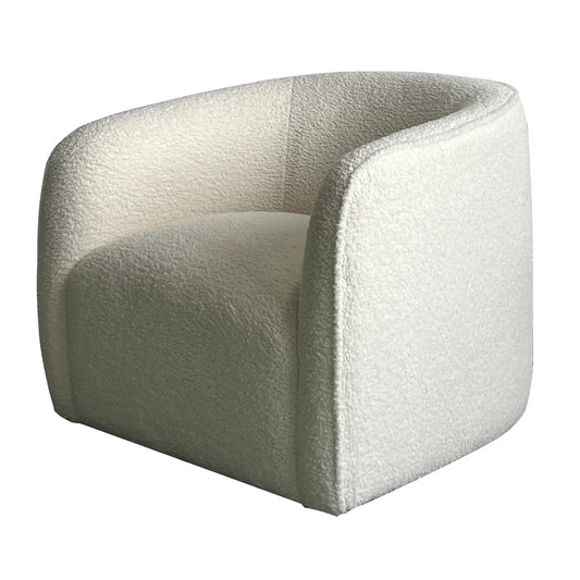 Colsum Swivel Chair Cream Faux Shearling Fabric on Hardwood Frame