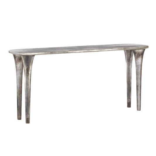 Aldis Console Silver Finished Metal Wrapped Mango Wood