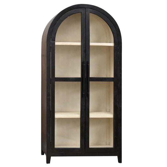 Collins Cabinet | Black Finish on Pine with Clear Glass Doors – Sleek and Modern Storage Solution for Contemporary Interiors