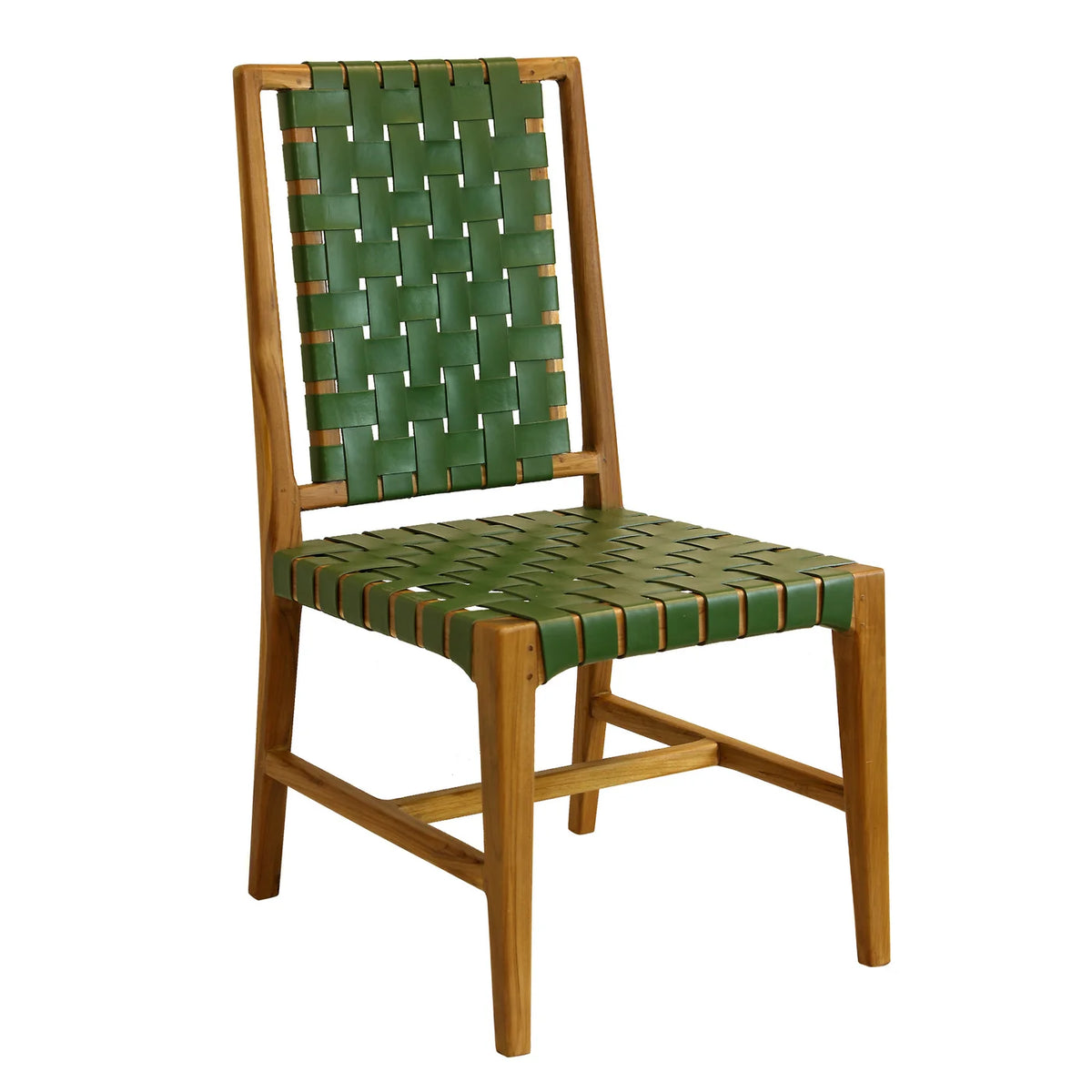 Adams Dining Chair Woven Olive Leather Solid Wood Frame