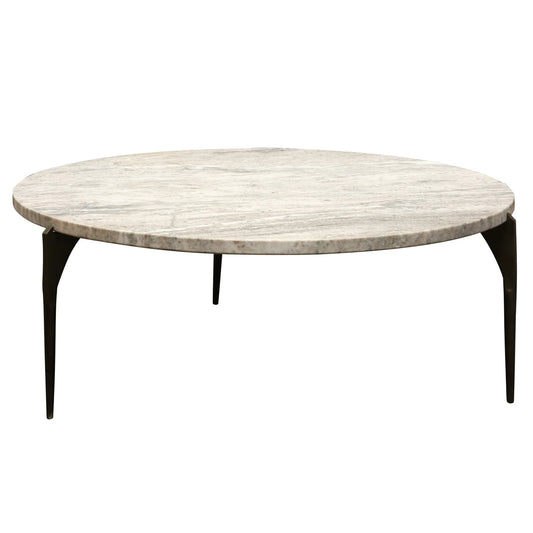 Cantrell Coffee Table Brown Marble Top Black Metal Base