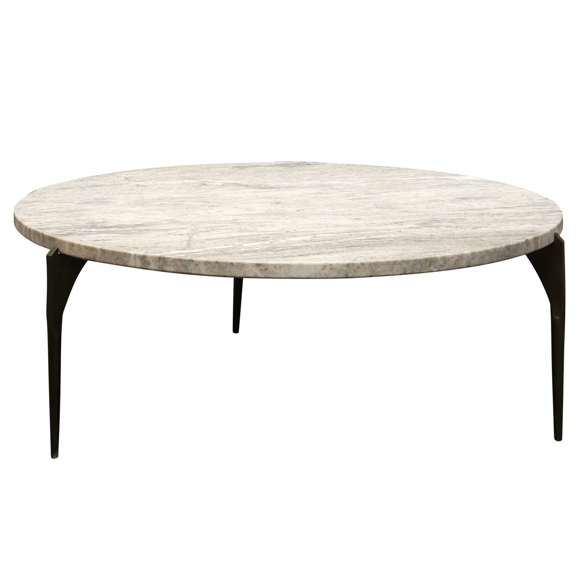 Cantrell Coffee Table Brown Marble Top Black Metal Base