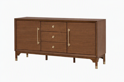 Hepburne Walnut Wood Server with Gold‑Capped Legs