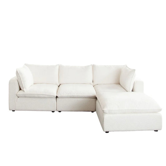 Ivy 4-Piece White Faux Shearling Sectional | Modular Design + Feather Down Comfort