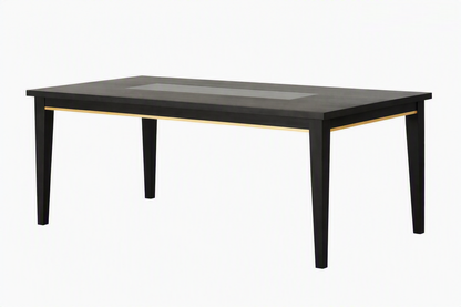Kenyada Espresso Dining Table with Glass Top and Wood Base