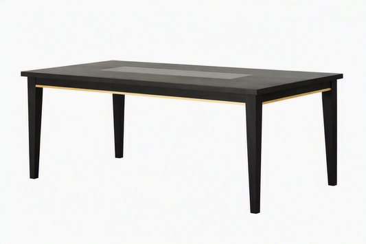 Kenyada Espresso Dining Table with Glass Top and Wood Base