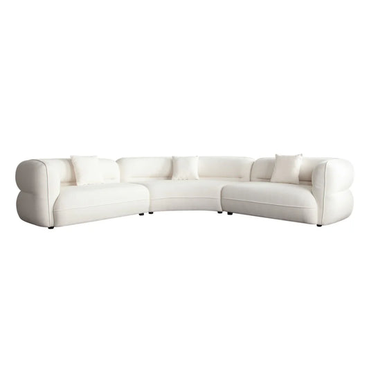 Micah 3PC Sectional Sofa Set in Soft Ivory Polyester – Comfortable & Stylish