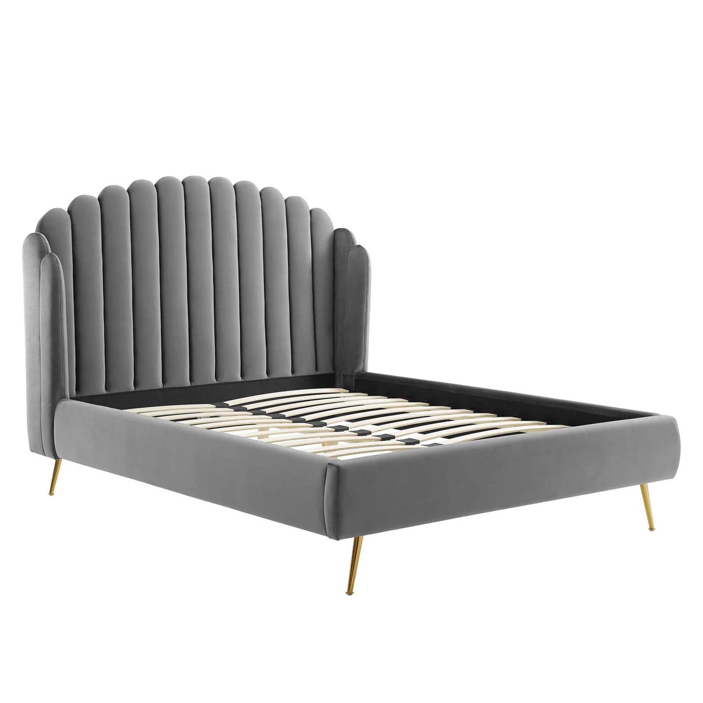 Lana Performance Velvet Queen Wingback Platform Bed – Elegant Upholstered Headboard Design