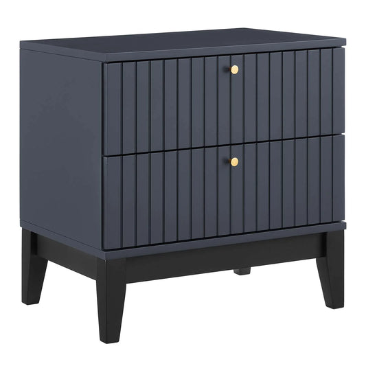 Dakota Nightstand – Contemporary Blue Design with Brass Hardware & Durable Rubberwood Storage