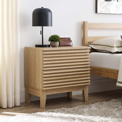 Render Walnut and Charcoal Oak Two-Drawer Nightstand for Stylish Bedroom Storage