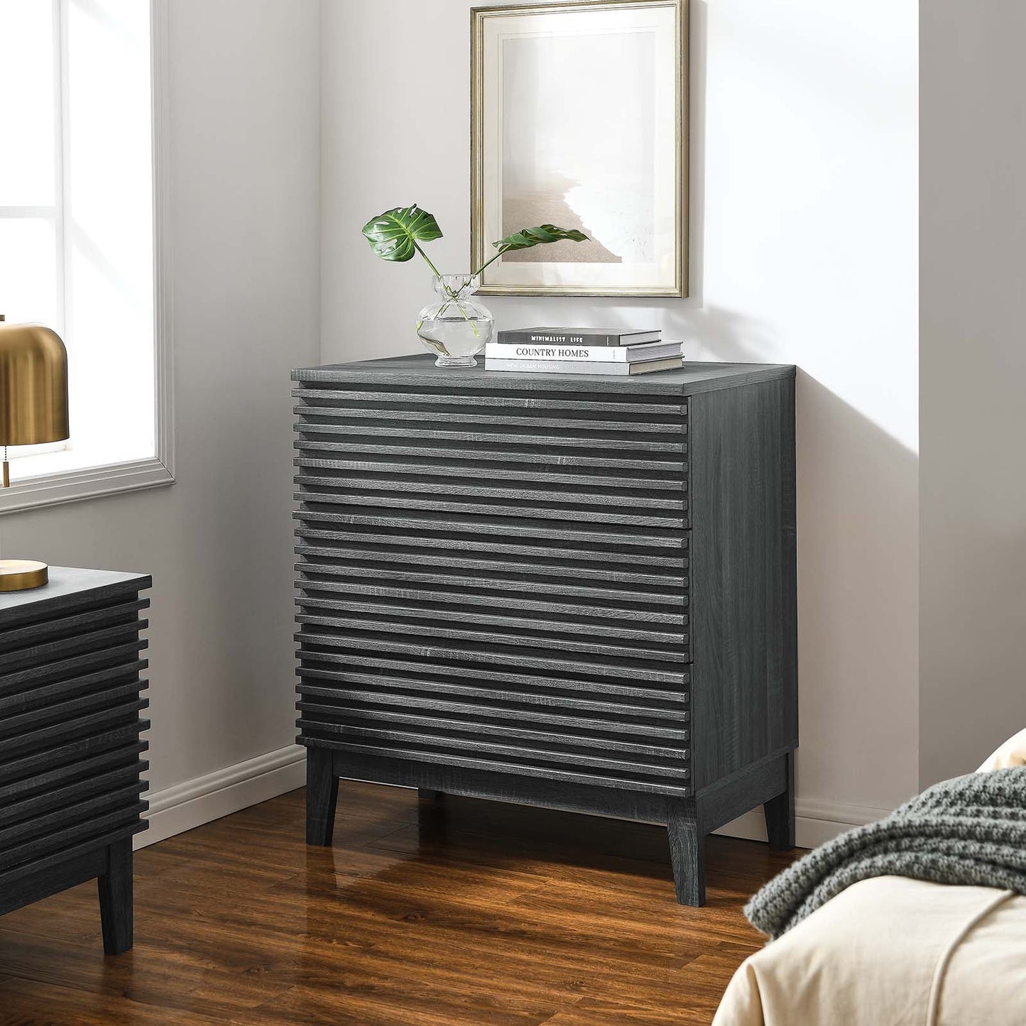 Render Mid-Century 3-Drawer Bachelor's Chest - Elegant Storage Solution for Modern Bedrooms in Oak