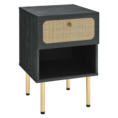 Chaucer Oak Black Rattan Nightstand