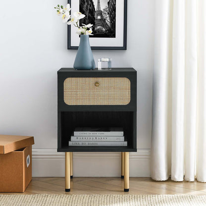 Chaucer Oak Black Rattan Nightstand