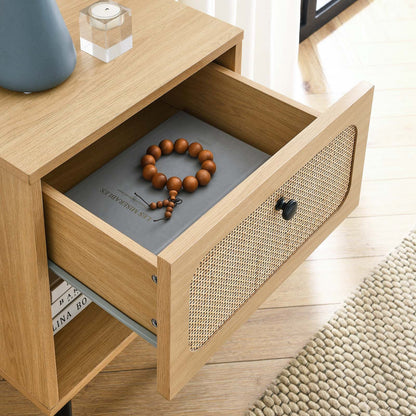 Chaucer Oak Black Rattan Nightstand