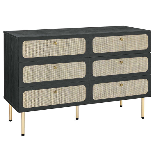 Chaucer 6-Drawer Compact Dresser with Textured Rattan Accents for Elegant Bedroom Storage Solution
