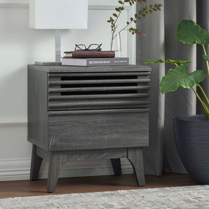 Render Nightstand - Mid-Century Modern Accent Table with Full-Extension Drawer and Open Storage Space in Charcoal