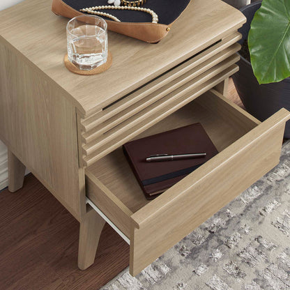 Render Nightstand - Mid-Century Modern Accent Table with Full-Extension Drawer and Open Storage Space in Charcoal