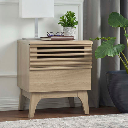 Render Nightstand - Mid-Century Modern Accent Table with Full-Extension Drawer and Open Storage Space in Charcoal