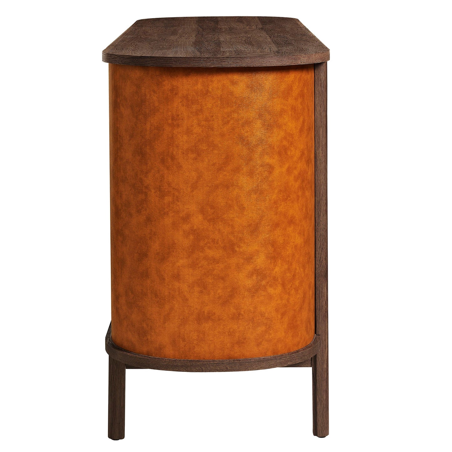 Coralie Curved 6-Drawer Vegan Leather Oval Dresser in Walnut Tan – Stylish Storage Furniture