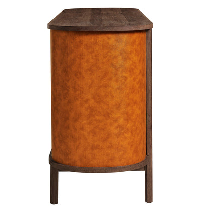 Coralie Curved 6-Drawer Vegan Leather Oval Dresser in Walnut Tan – Stylish Storage Furniture