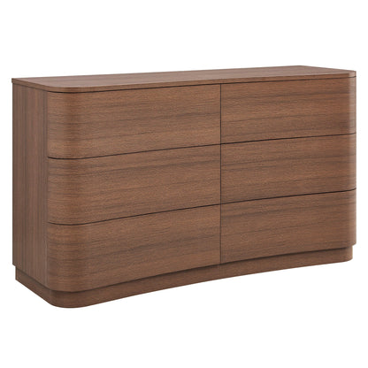 Mirae 6-Drawer Curved Dresser – Modern Wide Chest for Stylish Bedroom Storage