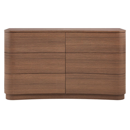 Mirae 6-Drawer Curved Dresser – Modern Wide Chest for Stylish Bedroom Storage