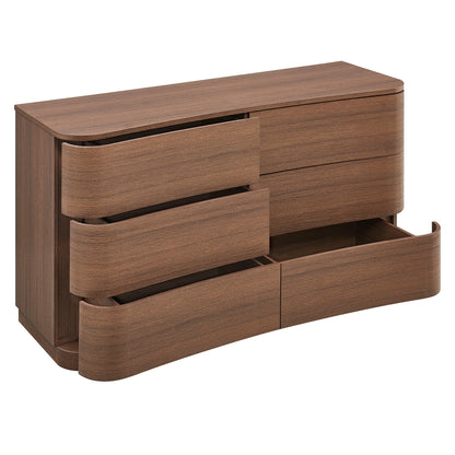 Mirae 6-Drawer Curved Dresser – Modern Wide Chest for Stylish Bedroom Storage