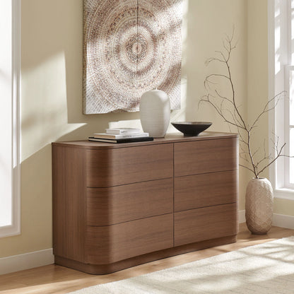 Mirae 6-Drawer Curved Dresser – Modern Wide Chest for Stylish Bedroom Storage
