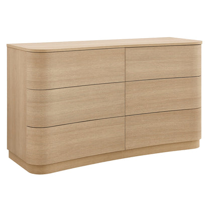Mirae 6-Drawer Curved Dresser – Modern Wide Chest for Stylish Bedroom Storage
