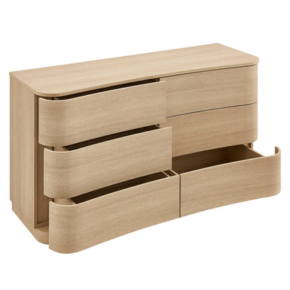 Mirae 6-Drawer Curved Dresser – Modern Wide Chest for Stylish Bedroom Storage