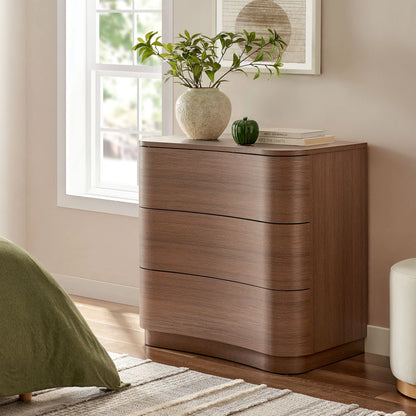 Mirae 3-Drawer Curved Compact Dresser – Modern Small-Space Bedroom Storage