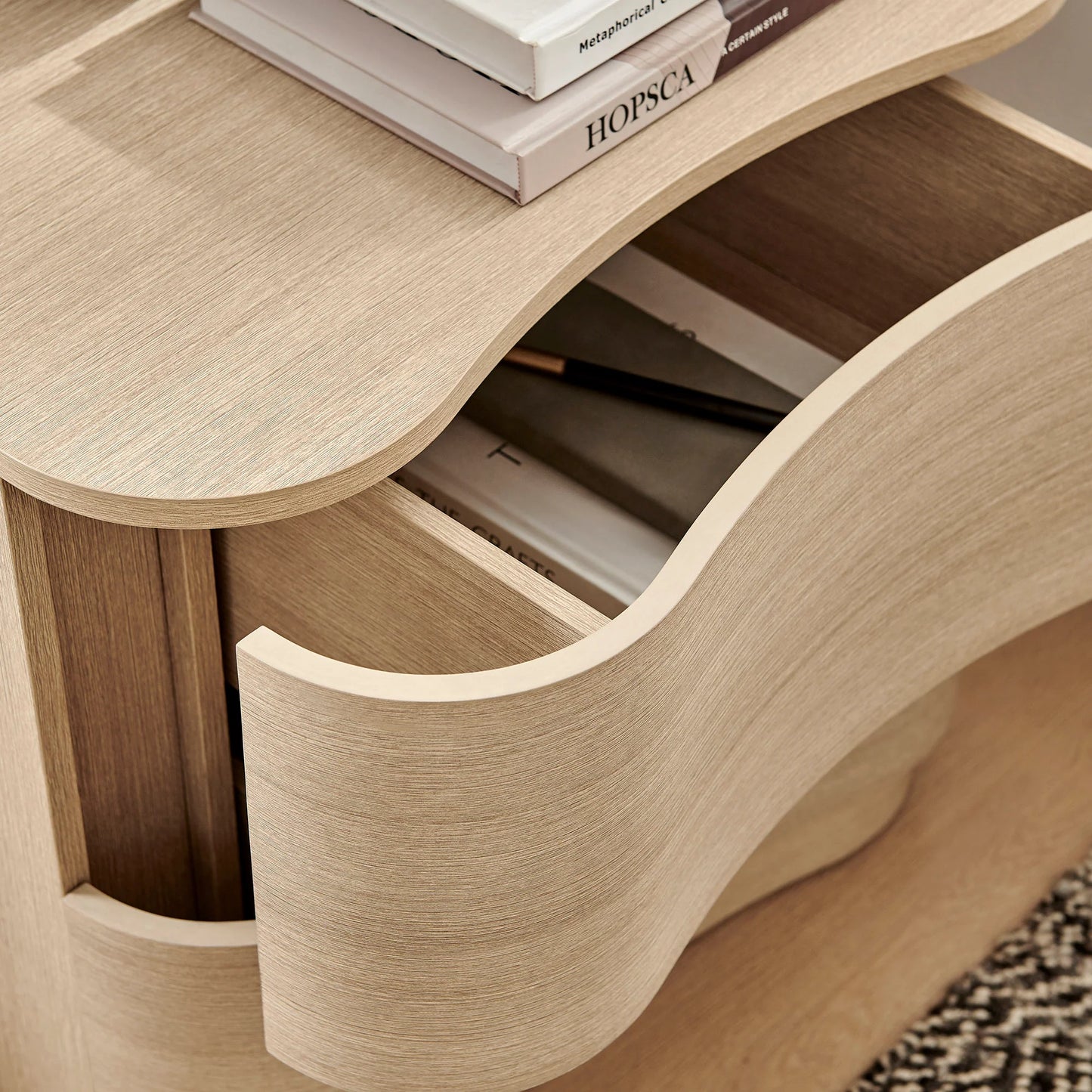 Mirae 2-Drawer Curved Nightstand – Modern Bedside Table with Sleek Storage