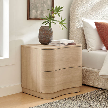 Mirae 2-Drawer Curved Nightstand – Modern Bedside Table with Sleek Storage