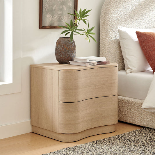 Mirae 2-Drawer Curved Nightstand – Modern Bedside Table with Sleek Storage