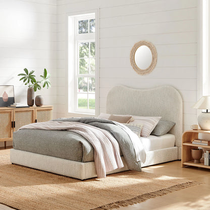Seluna Boucle Queen Platform Bed – Stylish Upholstered Bed Frame