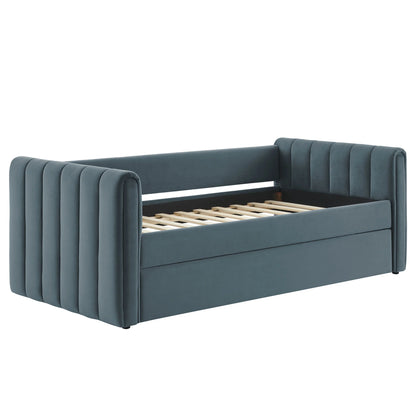 Veyla Channel Tufted Performance Velvet Twin Daybed with Trundle – Durable Sleeper Sofa
