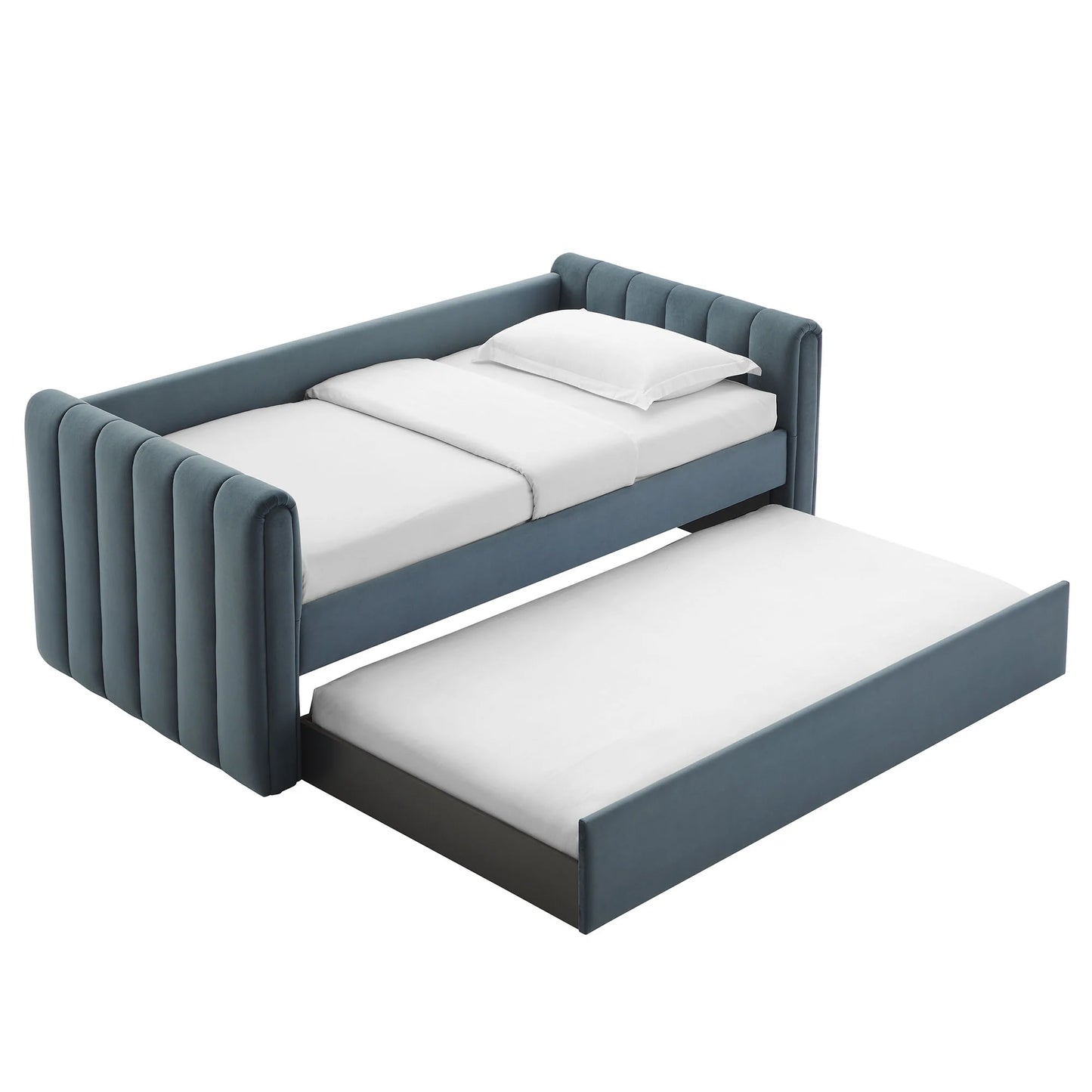 Veyla Channel Tufted Performance Velvet Twin Daybed with Trundle – Durable Sleeper Sofa