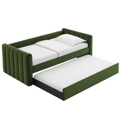 Veyla Channel Tufted Performance Velvet Twin Daybed with Trundle – Durable Sleeper Sofa