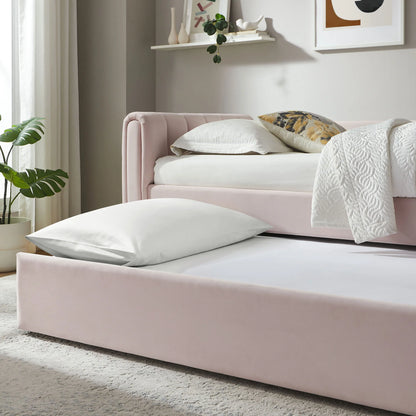 Veyla Channel Tufted Performance Velvet Twin Daybed with Trundle – Durable Sleeper Sofa