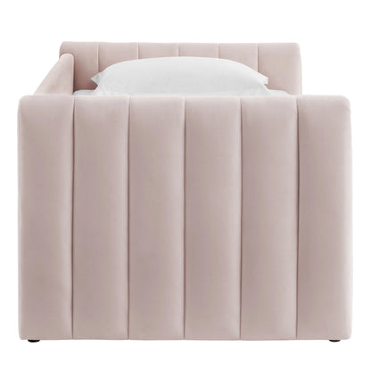 Veyla Channel Tufted Performance Velvet Twin Daybed with Trundle – Durable Sleeper Sofa