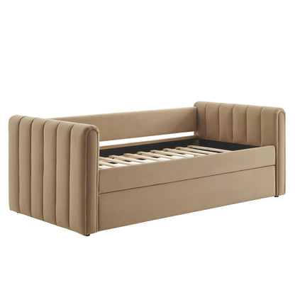 Veyla Channel Tufted Performance Velvet Twin Daybed with Trundle – Durable Sleeper Sofa