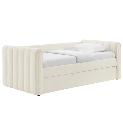 Veyla Channel Tufted Boucle Twin Daybed with Trundle in Cloud – Modern Sleeper Sofa Bed