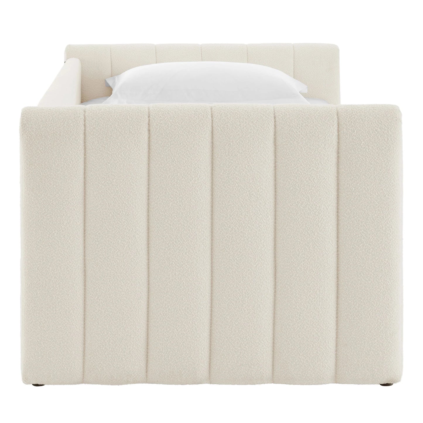 Veyla Channel Tufted Boucle Twin Daybed with Trundle in Cloud – Modern Sleeper Sofa Bed