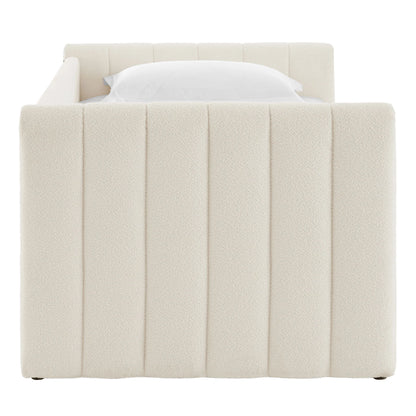 Veyla Channel Tufted Boucle Twin Daybed with Trundle in Cloud – Modern Sleeper Sofa Bed