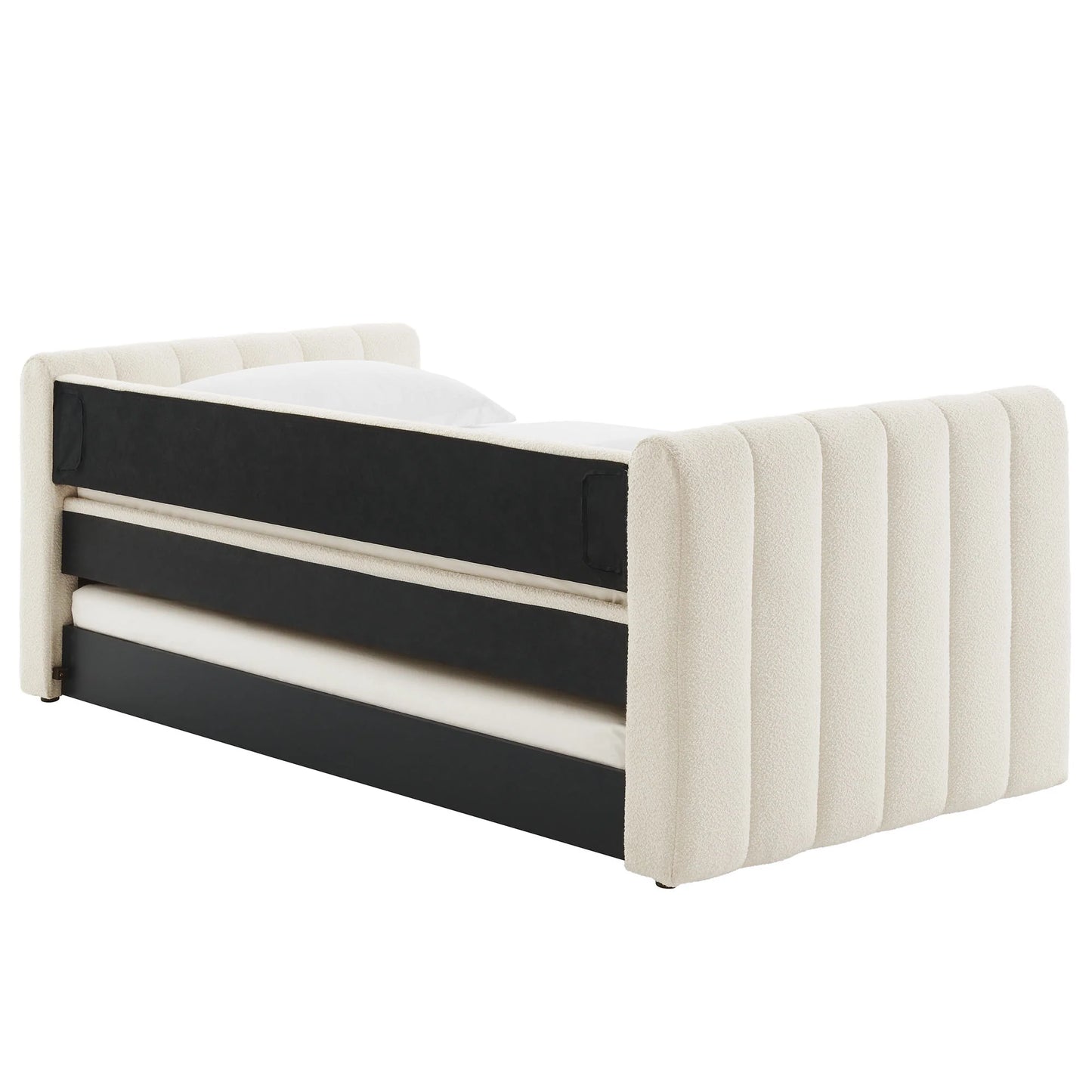 Veyla Channel Tufted Boucle Twin Daybed with Trundle in Cloud – Modern Sleeper Sofa Bed