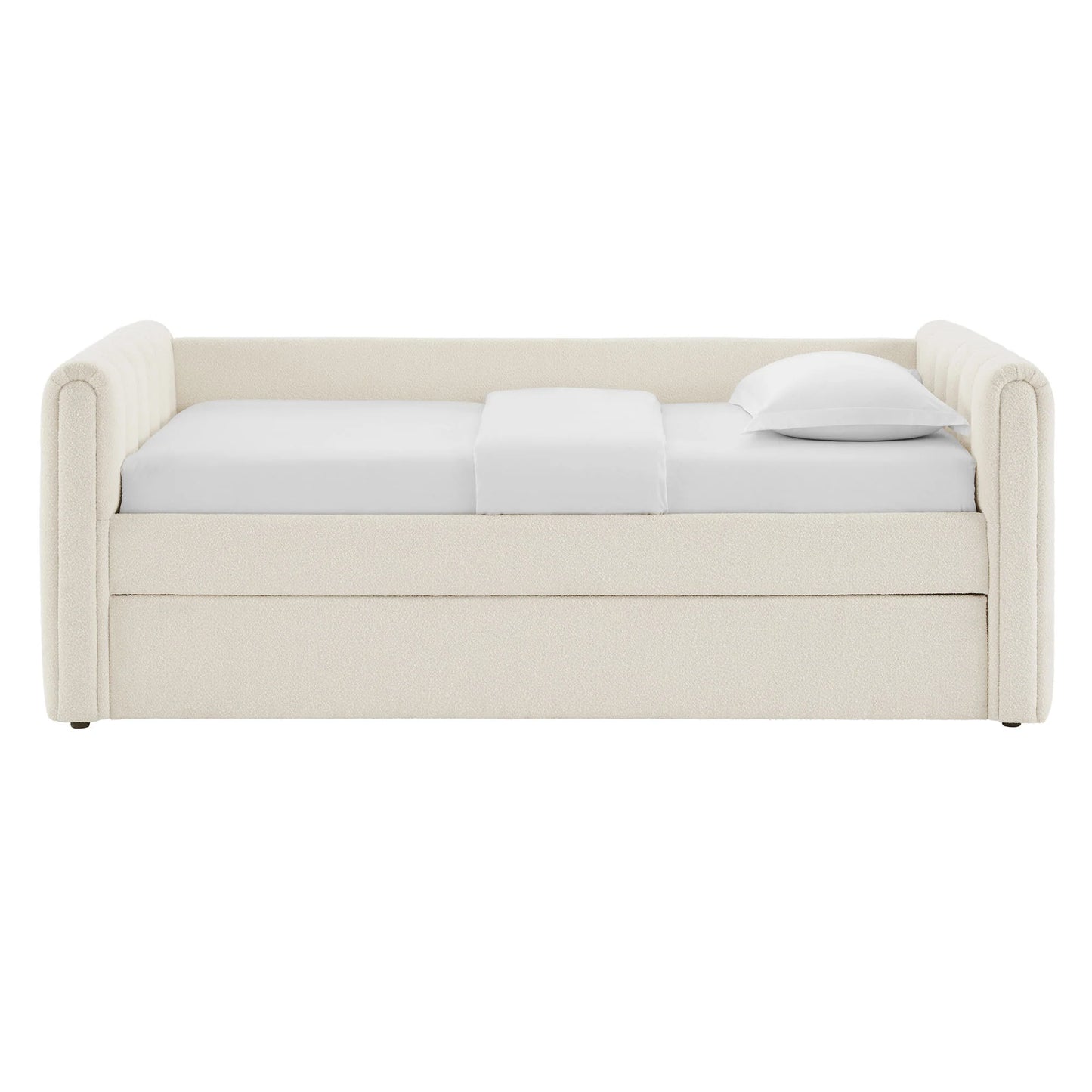 Veyla Channel Tufted Boucle Twin Daybed with Trundle in Cloud – Modern Sleeper Sofa Bed