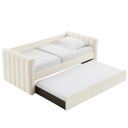 Veyla Channel Tufted Boucle Twin Daybed with Trundle in Cloud – Modern Sleeper Sofa Bed